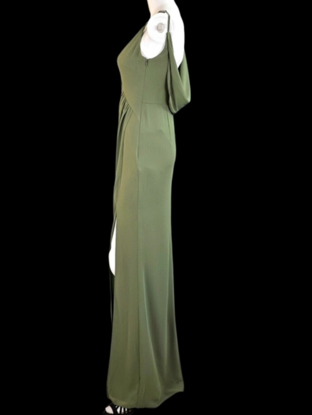 David's Bridal Chiffon Cowl Back V-neck Sheath Dress Martini Olive Color - Picture 6 of 14